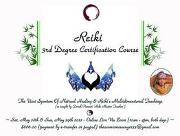 Reiki 3rd Degree Certification Training (Online Live, 2 Days: May 28th/29th)
